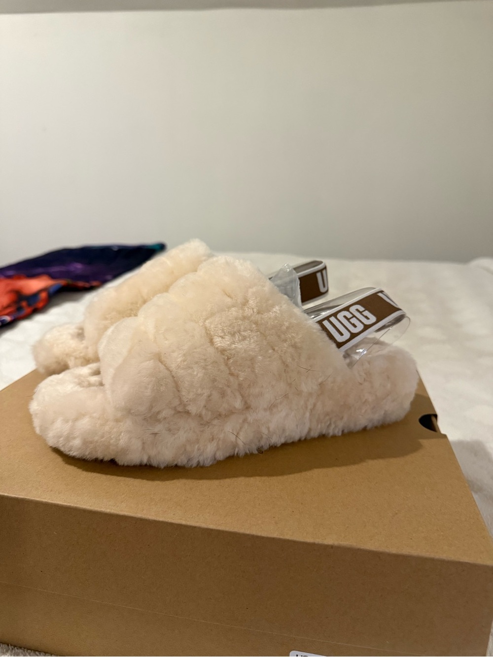 UGG Plush Sheepskin Slide Sandals in Cream